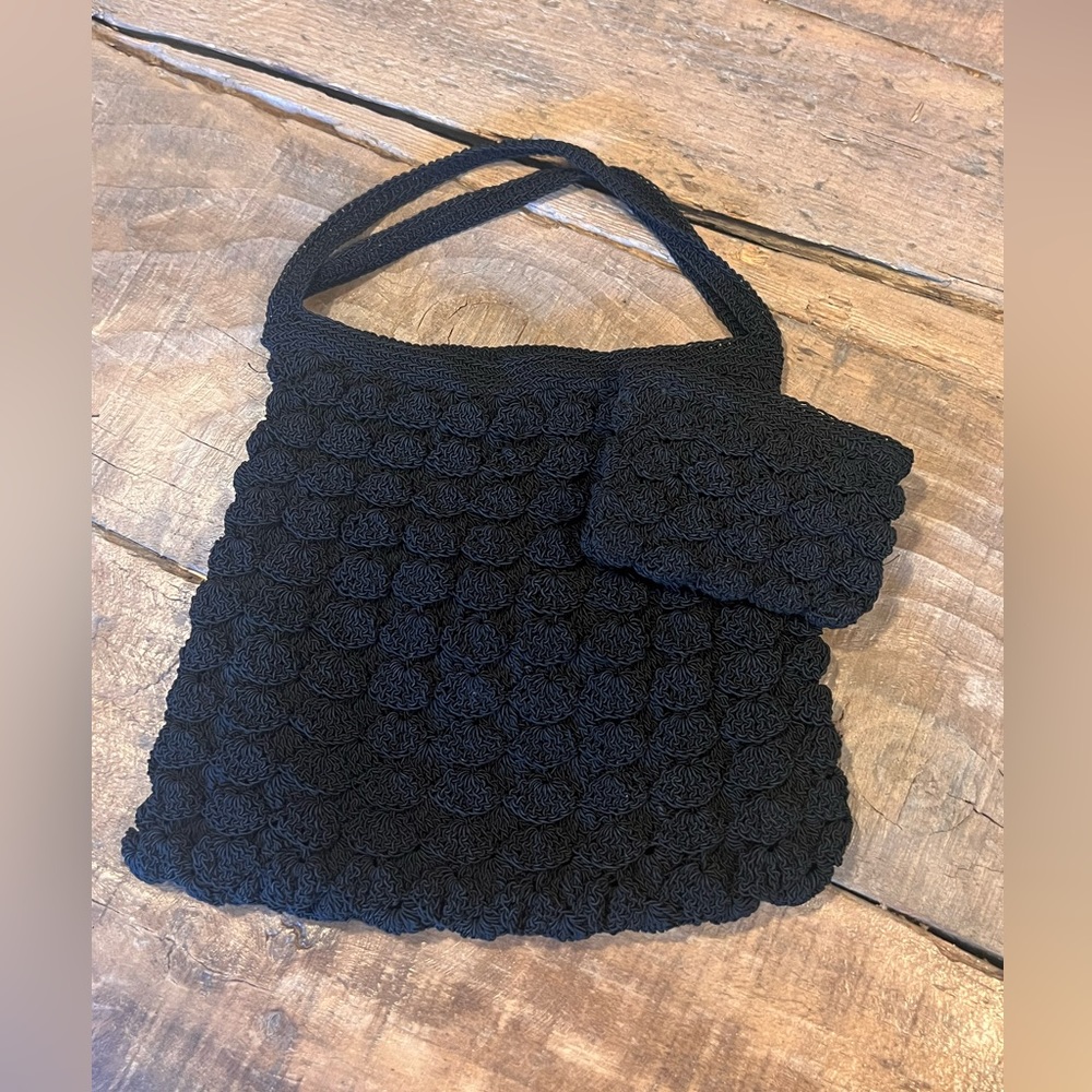 Vintage Black Crochet Evening Purse & Coin Purse Evening Bag Zipper Clos…